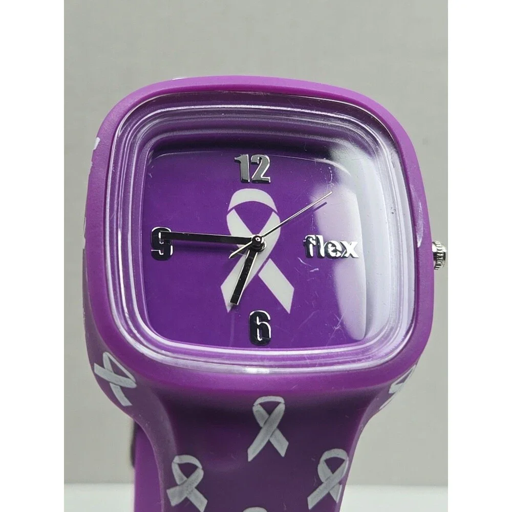 Flex Purple Awareness Ribbon Silicone Unisex Quartz Wristwatch 3 ATM New Battery